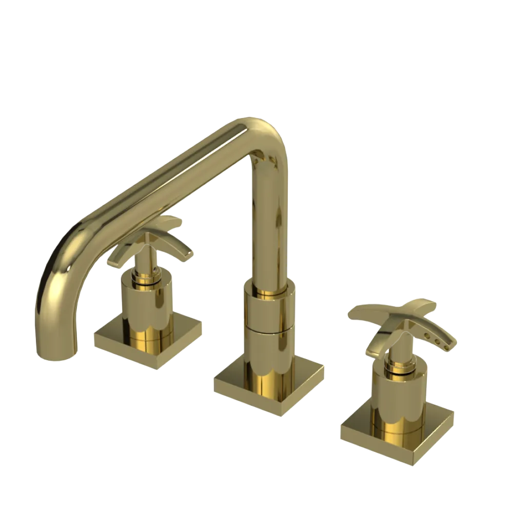 Rubinet Widespread Kitchen Set with Genesis Spout Natural Brass
