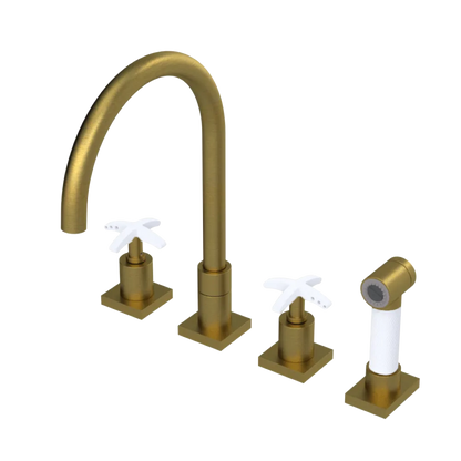 Rubinet Widespread Kitchen Set with Hand Spray Antique Brass Matt
