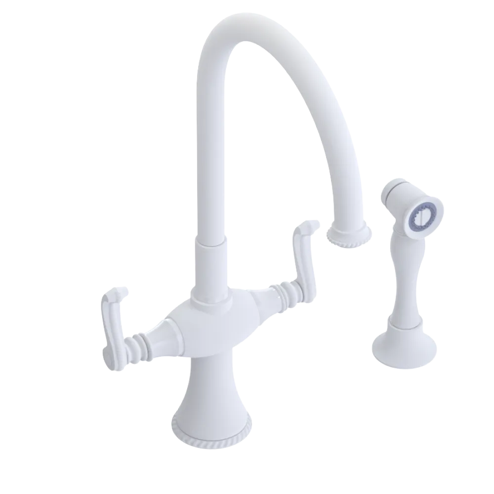 Rubinet Two Handle Single Hole Kitchen Set with Hand Spray Matt White