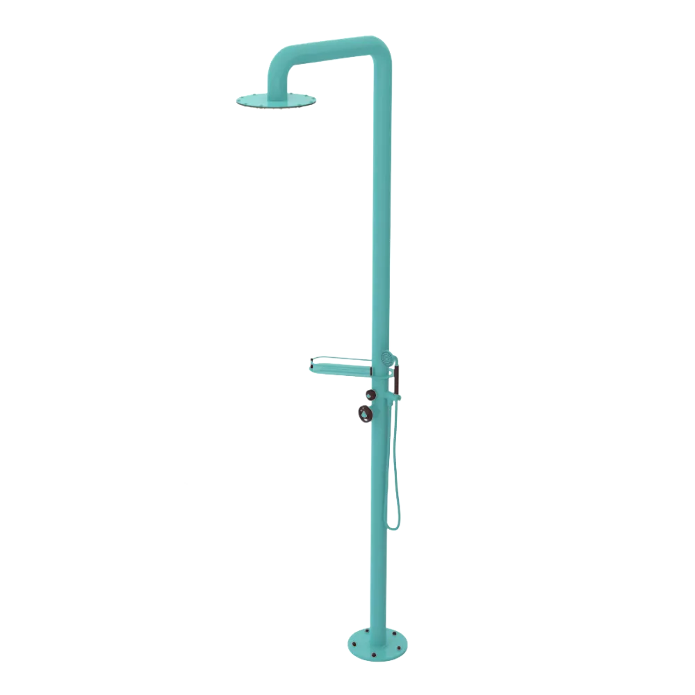 Rubinet Pressure Balance Outdoor Shower with Hand Held Shower & 10" Shower Head (with shelf) - 304 Stainless Steel Aqua