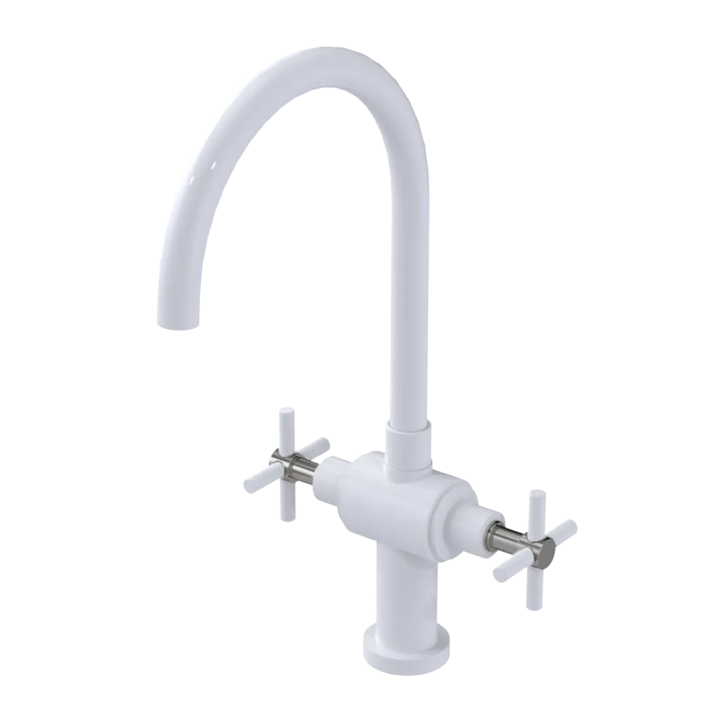 Rubinet Two Handle Single Hole Kitchen Set with LaSalle Spout White