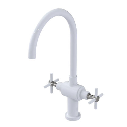 Rubinet Two Handle Single Hole Kitchen Set with LaSalle Spout White