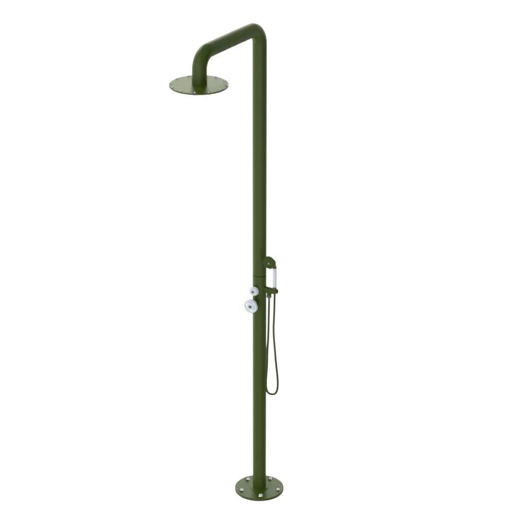 Rubinet Pressure Balance Outdoor Shower with Hand Held Shower & 10" Shower Head - 304 Stainless Steel Green Envy
