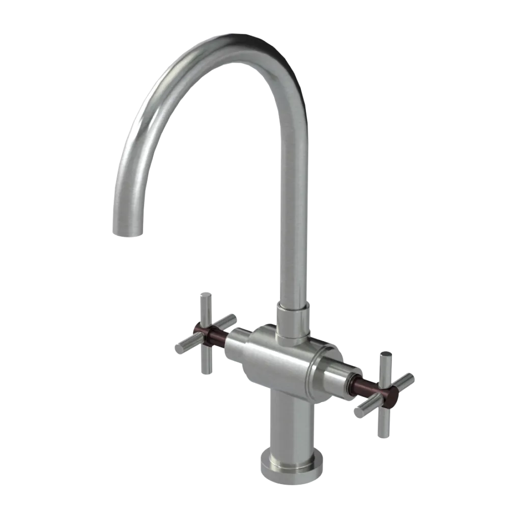 Rubinet Two Handle Single Hole Kitchen Set with LaSalle Spout Satin Nickel