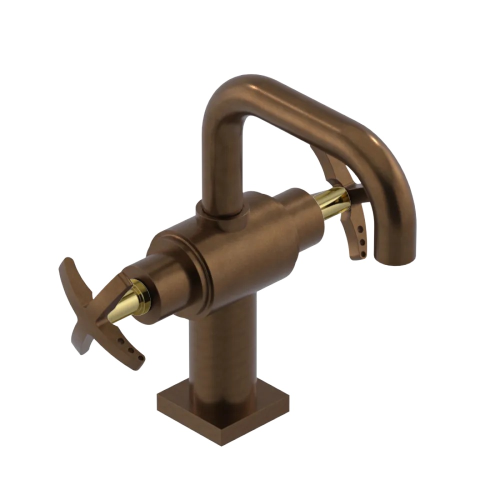 Rubinet Single Hole Dual Handle Lav. Set. with Genesis spout (less drain) Tuscan Brass