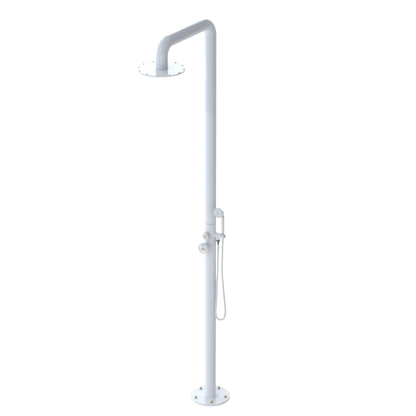 Rubinet Pressure Balance Outdoor Shower with Hand Held Shower & 10" Shower Head - 304 Stainless Steel White