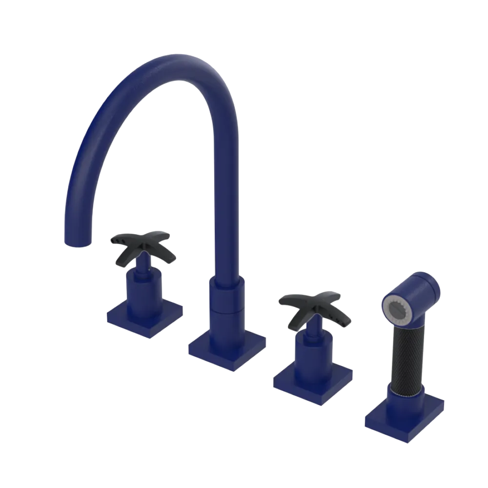 Rubinet Widespread Kitchen Set with Hand Spray Midnight Blue