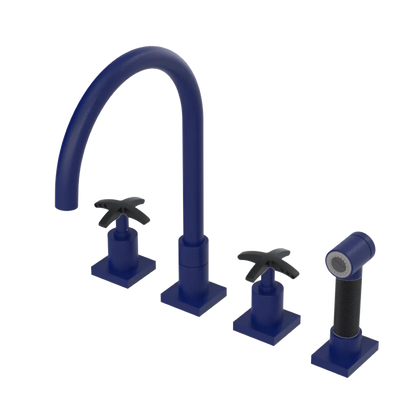 Rubinet Widespread Kitchen Set with Hand Spray Midnight Blue