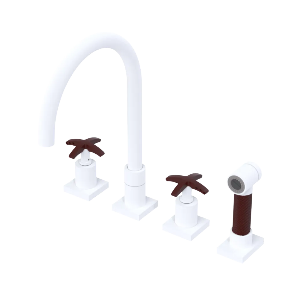 Rubinet Widespread Kitchen Set with Hand Spray Matt White
