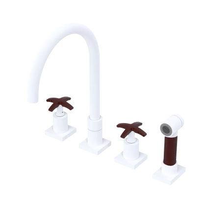 Rubinet Widespread Kitchen Set with Hand Spray Matt White