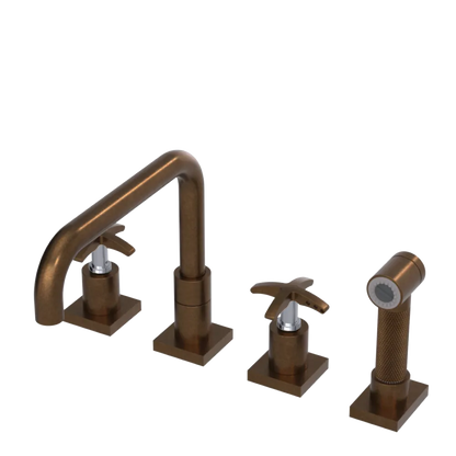 Rubinet Widespread Kitchen Set with Genesis Spout with Hand Spray Tuscan Brass