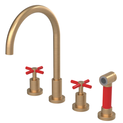 Rubinet Widespread Kitchen Set with LaSalle Spout with Hand Spray Satin Gold