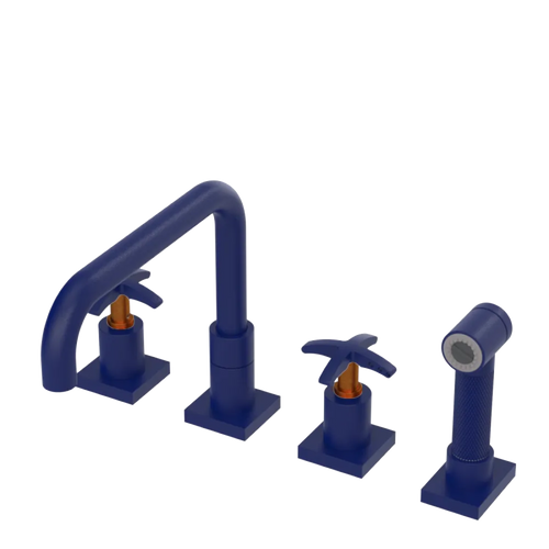 Rubinet Widespread Kitchen Set with Genesis Spout with Hand Spray Midnight Blue
