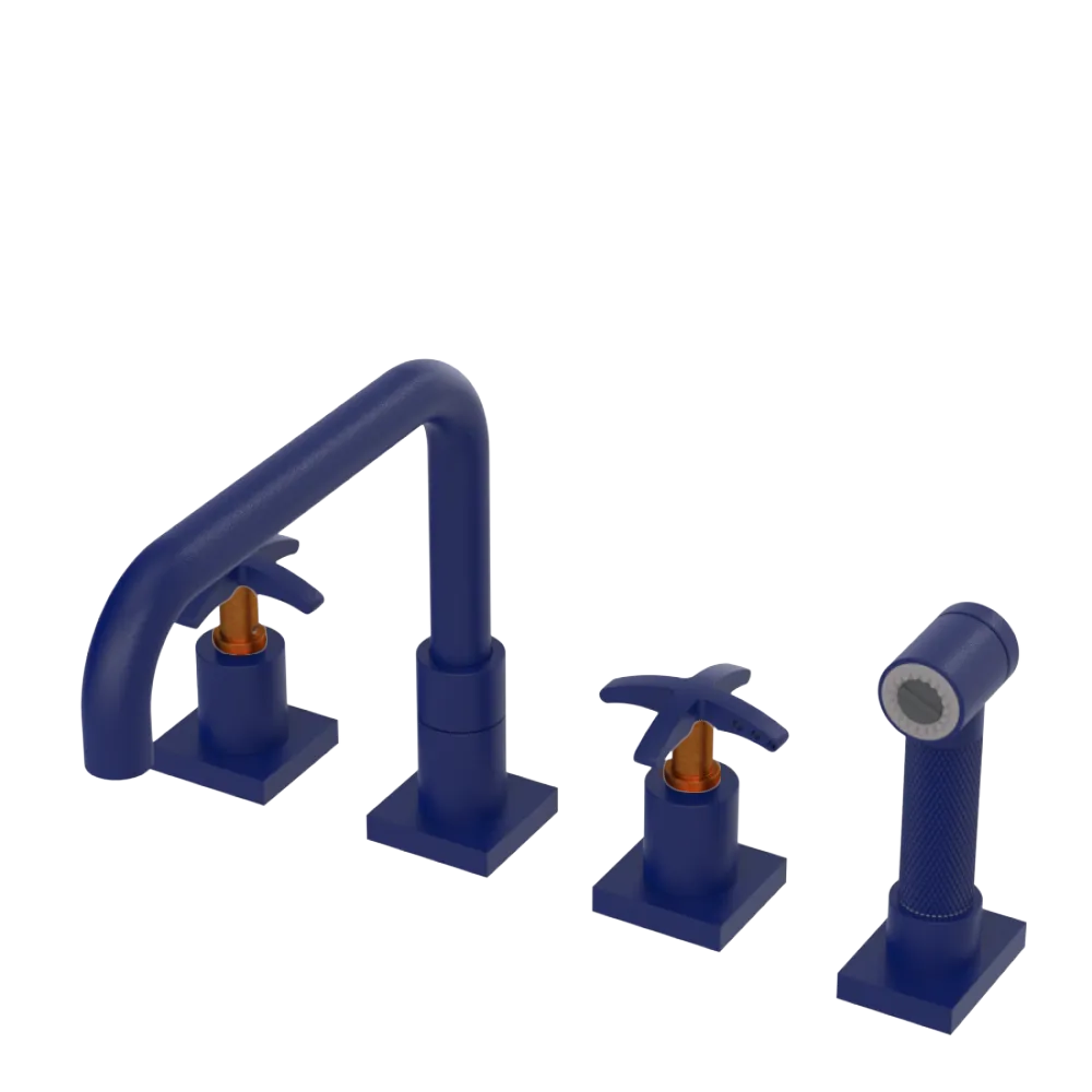 Rubinet Widespread Kitchen Set with Genesis Spout with Hand Spray Midnight Blue