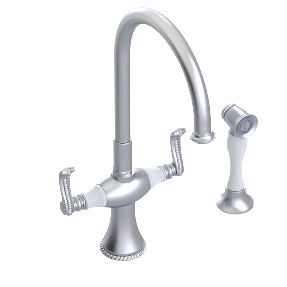 Rubinet Two Handle Single Hole Kitchen Set with Hand Spray Satin Chrome