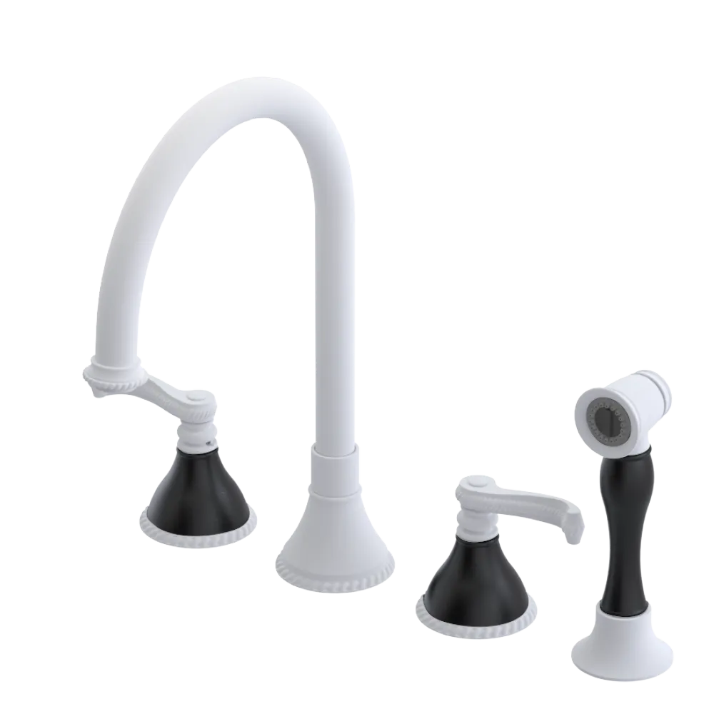 Rubinet Widespread Kitchen Set with Hand Spray Matt White