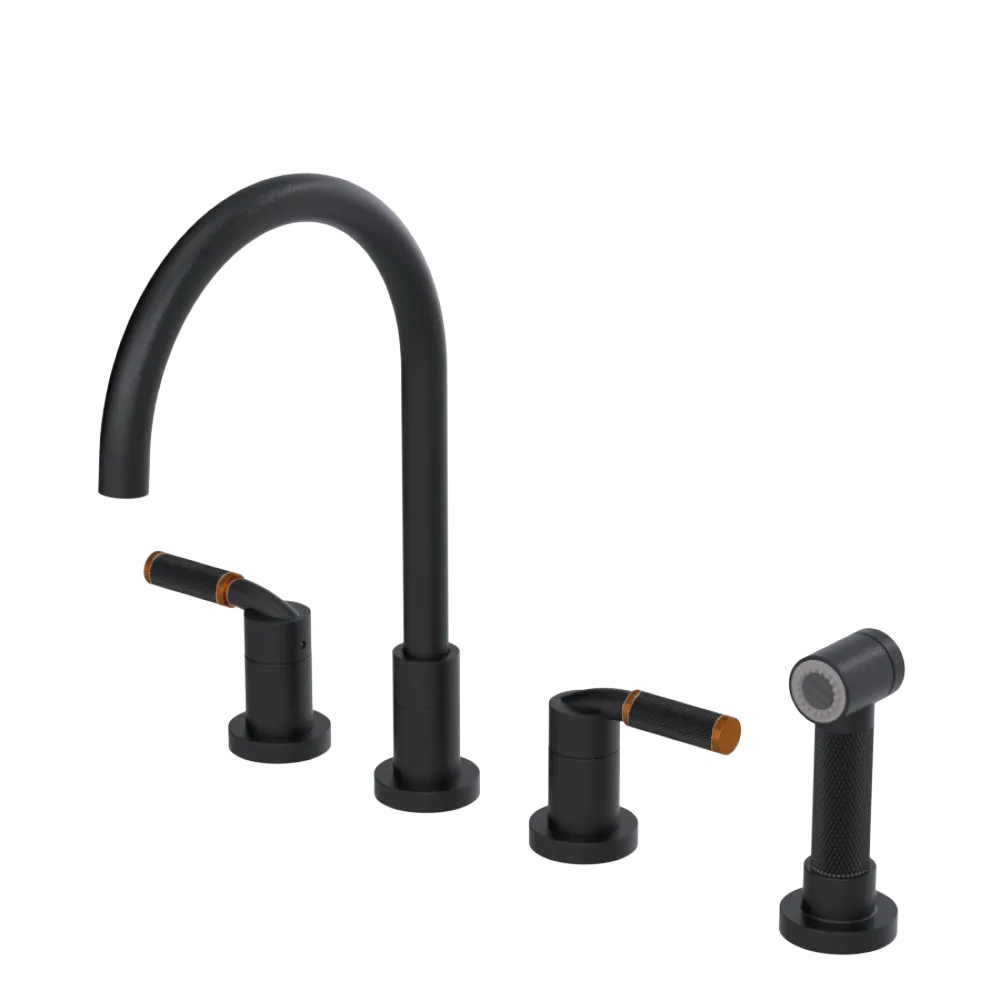 Rubinet Widespread Kitchen Set with Hand Spray Matt Black
