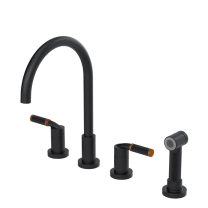 Rubinet Widespread Kitchen Set with Hand Spray Matt Black