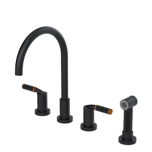 Rubinet Widespread Kitchen Set with Hand Spray Matt Black