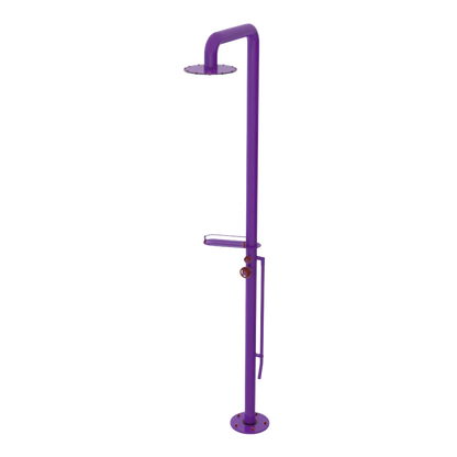 Rubinet Pressure Balance Outdoor Shower with Foot Rinse & 10" Shower Head (with shelf) - 304 Stainless Steel Purple Haze