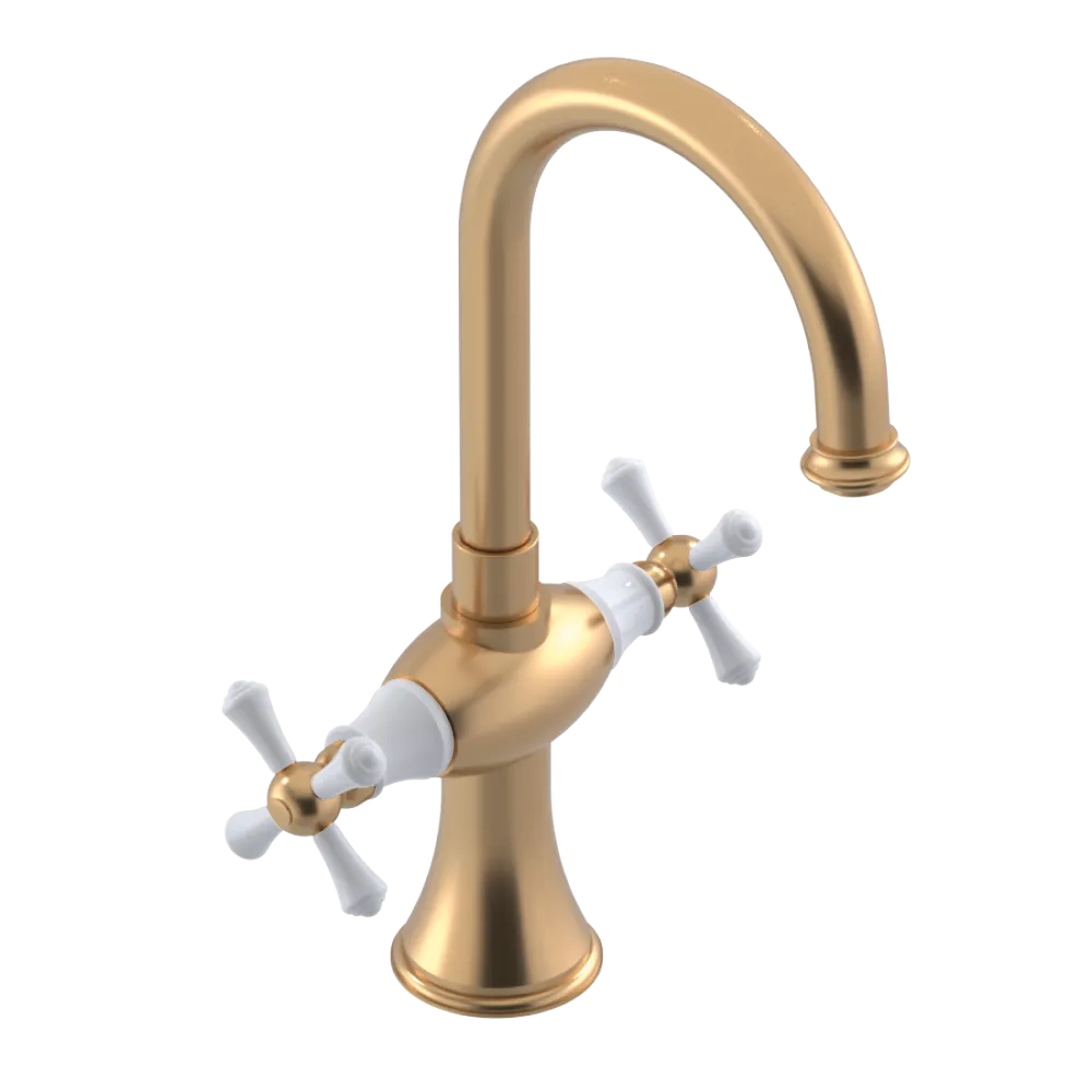 Rubinet Single Hole Dual Handle Lav. Set. (less drain) Satin Gold