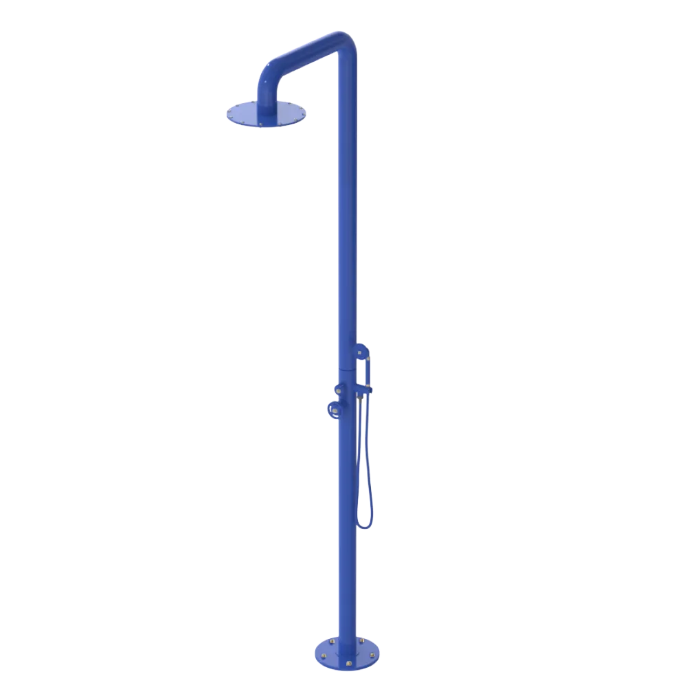 Rubinet Pressure Balance Outdoor Shower with Hand Held Shower & 10" Shower Head - 304 Stainless Steel Blu Jean