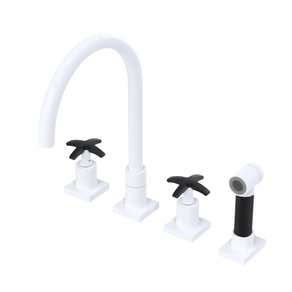 Rubinet Widespread Kitchen Set with Hand Spray White