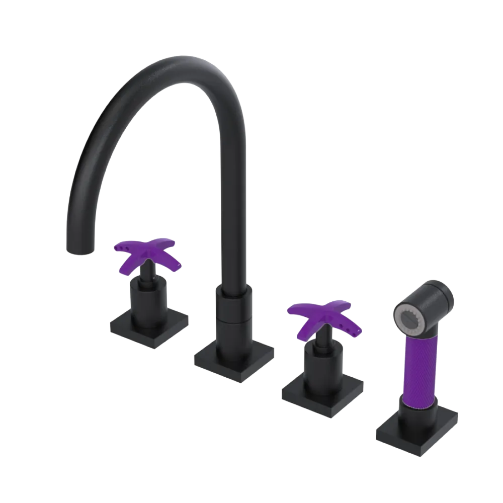 Rubinet Widespread Kitchen Set with Hand Spray Matt Black