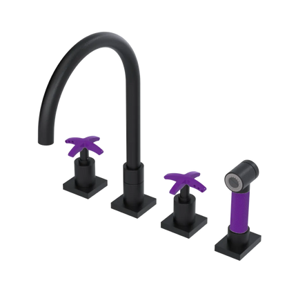 Rubinet Widespread Kitchen Set with Hand Spray Matt Black