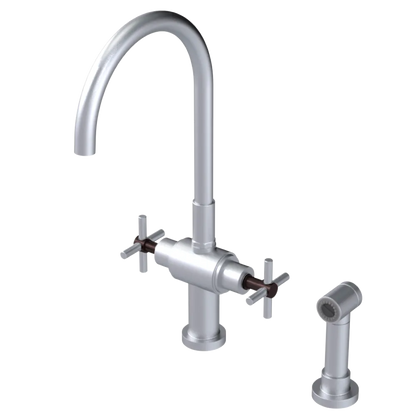 Rubinet Two Handle Single Hole Kitchen Set with LaSalle Spout with Hand Spray Satin Chrome