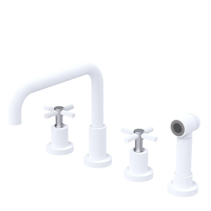Rubinet Widespread Kitchen Set with Hand Spray Matt White