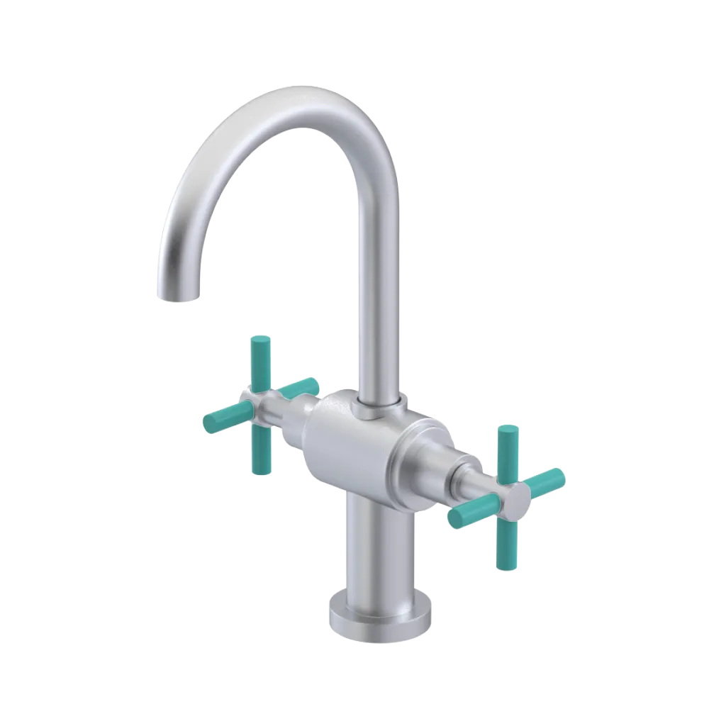 Rubinet Single Hole Dual Handle Lav. Set with LaSalle Spout (less drain) Satin Chrome