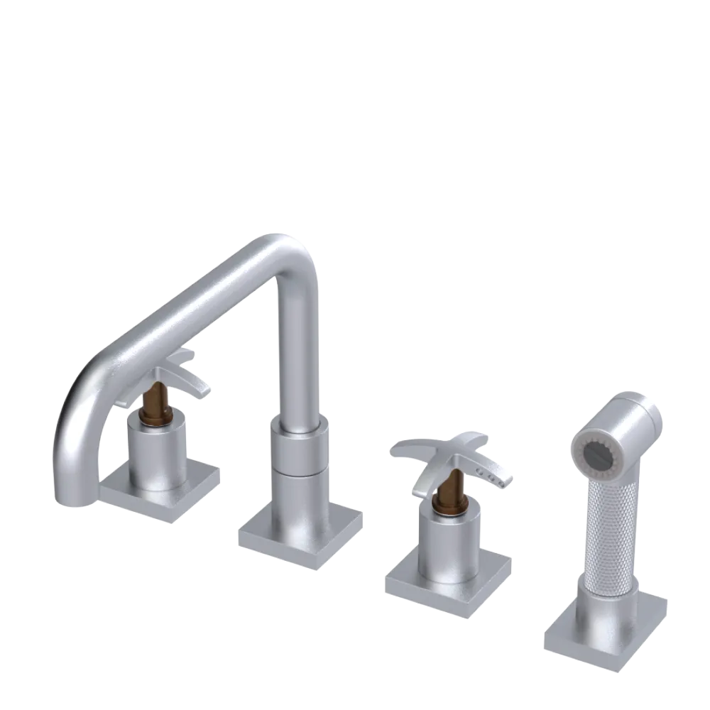 Rubinet Widespread Kitchen Set with Genesis Spout with Hand Spray Satin Chrome