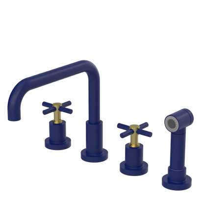 Rubinet Widespread Kitchen Set with Hand Spray Midnight Blue