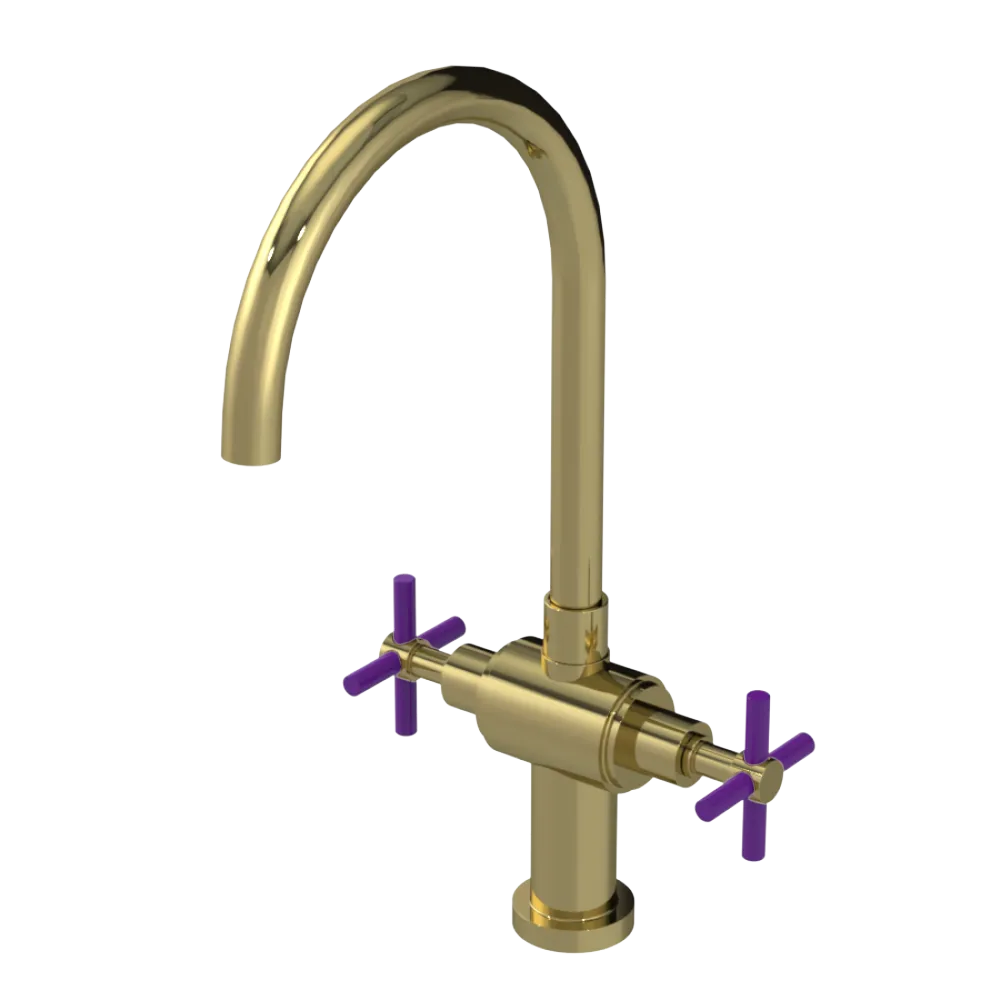 Rubinet Two Handle Single Hole Kitchen Set with LaSalle Spout Natural Brass