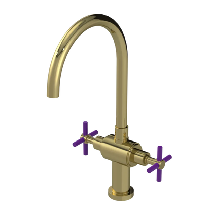 Rubinet Two Handle Single Hole Kitchen Set with LaSalle Spout Natural Brass