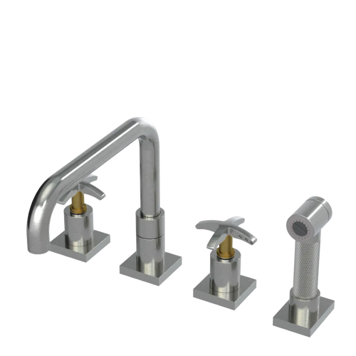 Rubinet Widespread Kitchen Set with Genesis Spout with Hand Spray Satin Nickel