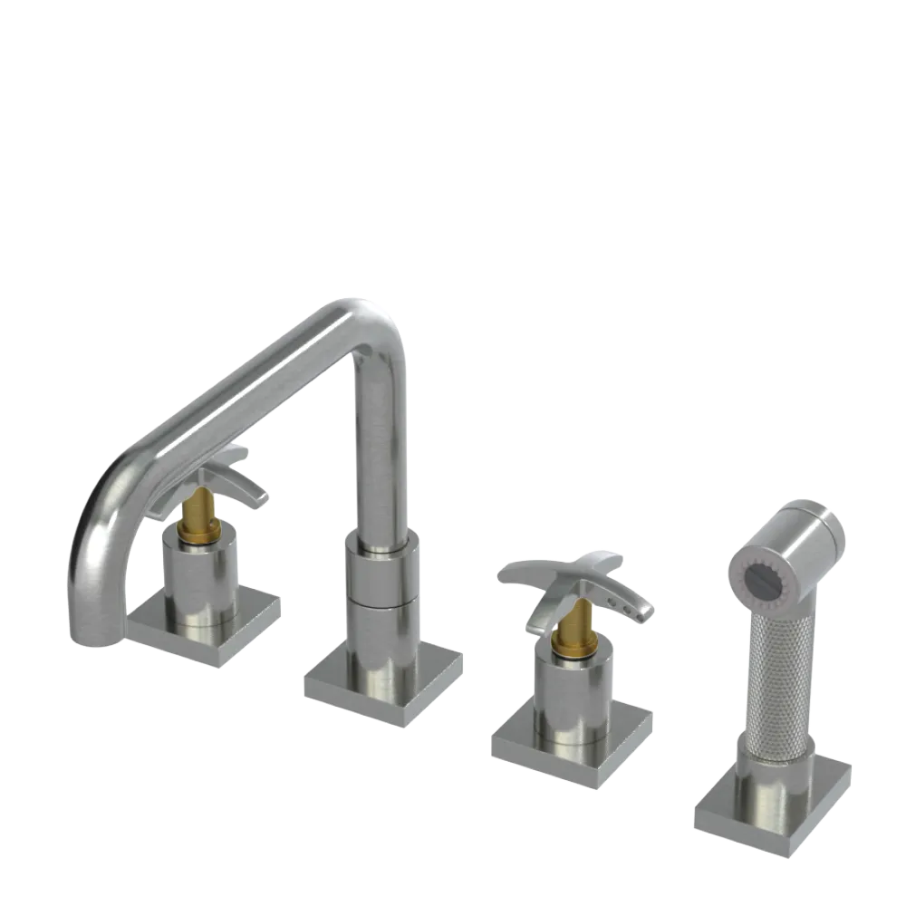 Rubinet Widespread Kitchen Set with Genesis Spout with Hand Spray Satin Nickel