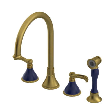 Rubinet Widespread Kitchen Set with Hand Spray Antique Brass Matt
