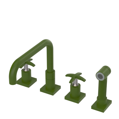 Rubinet Widespread Kitchen Set with Genesis Spout with Hand Spray Green Envy