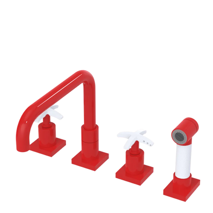 Rubinet Widespread Kitchen Set with Genesis Spout with Hand Spray Red