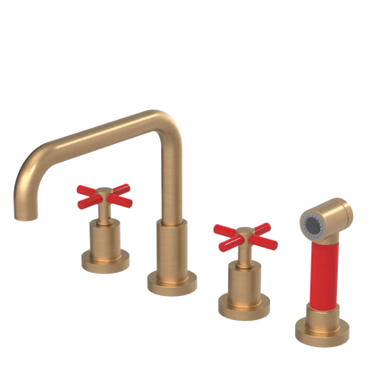 Rubinet Widespread Kitchen Set with Hand Spray Satin Gold