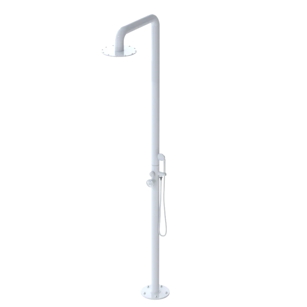Rubinet Pressure Balance Outdoor Shower with Hand Held Shower & 10" Shower Head - 304 Stainless Steel White