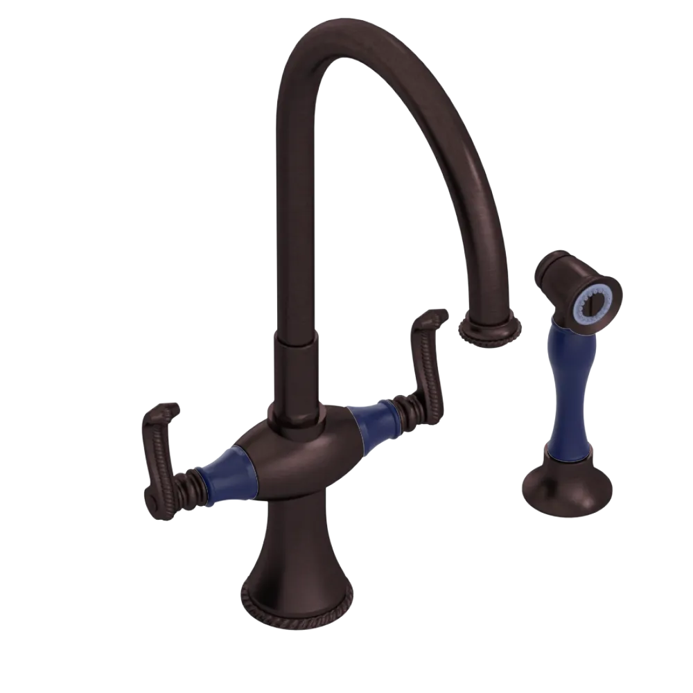 Rubinet Two Handle Single Hole Kitchen Set with Hand Spray Tuscan Brass