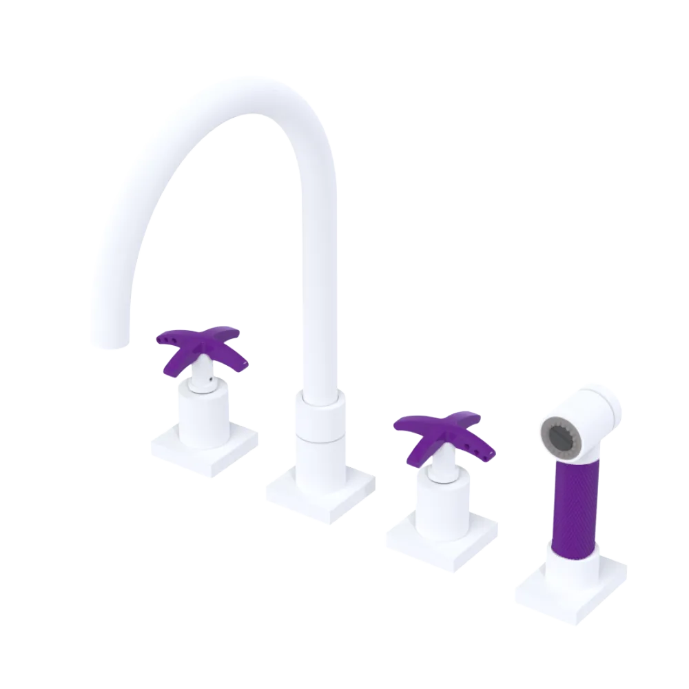 Rubinet Widespread Kitchen Set with Hand Spray Matt White