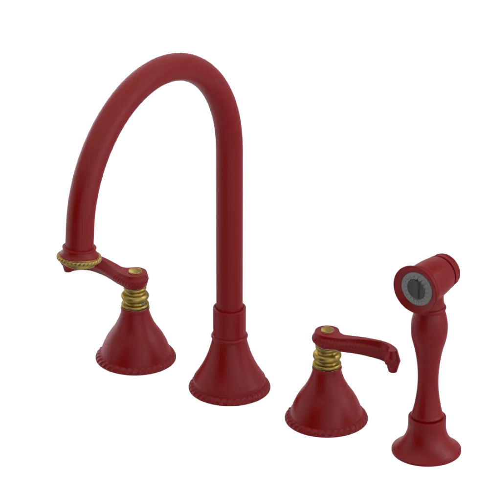 Rubinet Widespread Kitchen Set with Hand Spray Maroon