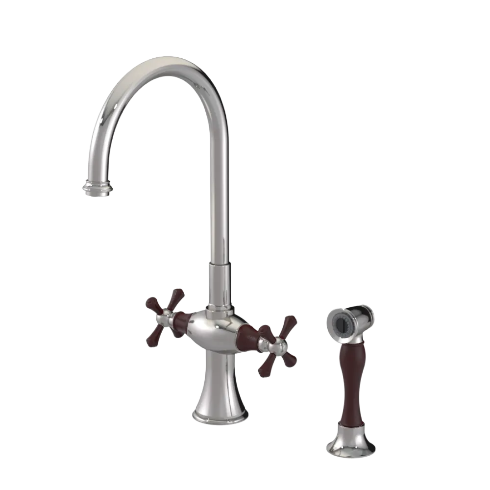 Rubinet Two Handle Single Hole Kitchen Set with Hand Spray Polished Nickel