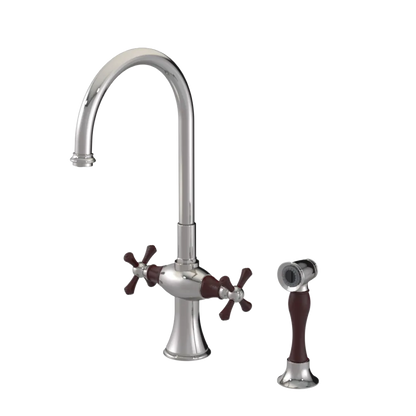 Rubinet Two Handle Single Hole Kitchen Set with Hand Spray Polished Nickel