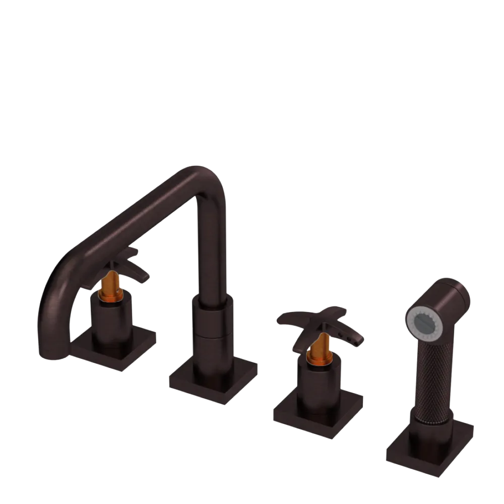 Rubinet Widespread Kitchen Set with Genesis Spout with Hand Spray Oil Rubbed Bronze