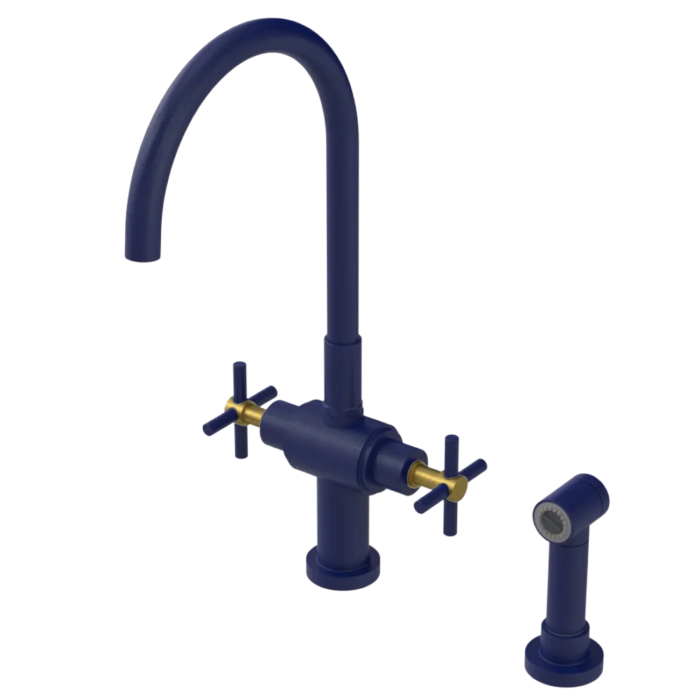 Rubinet Two Handle Single Hole Kitchen Set with LaSalle Spout with Hand Spray Midnight Blue